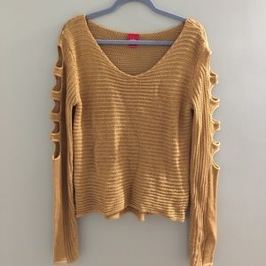 mustard sweater with sleeve cutouts